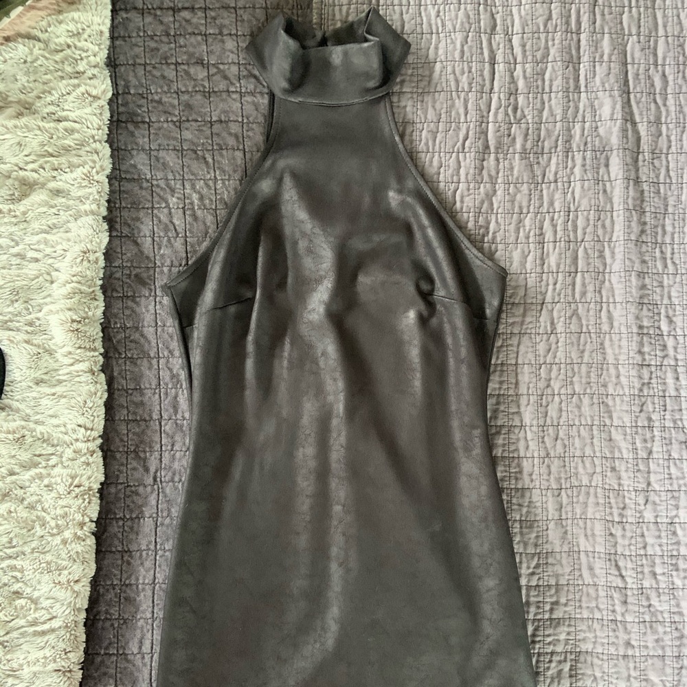 SOLD!!!  NWOT Black Leather Halter Mini Dress